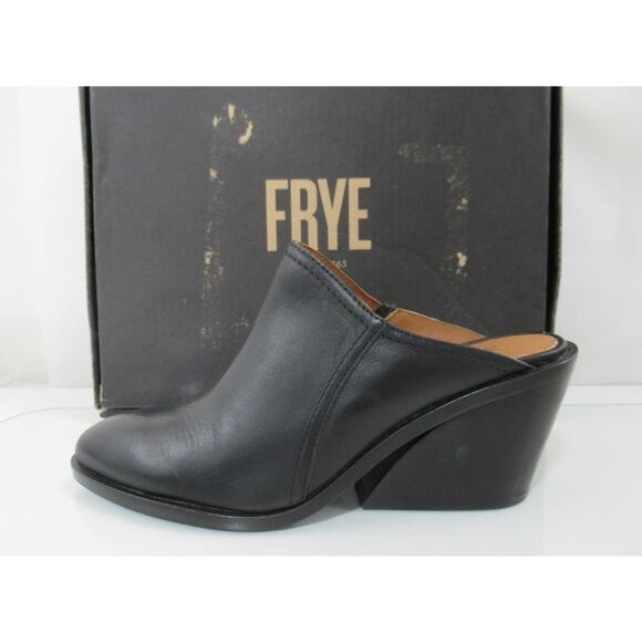 Women's Shoes Frye Serena Mule Slide Leather Inverted Wedge Heels Black Size 9 - Picture 2 of 9